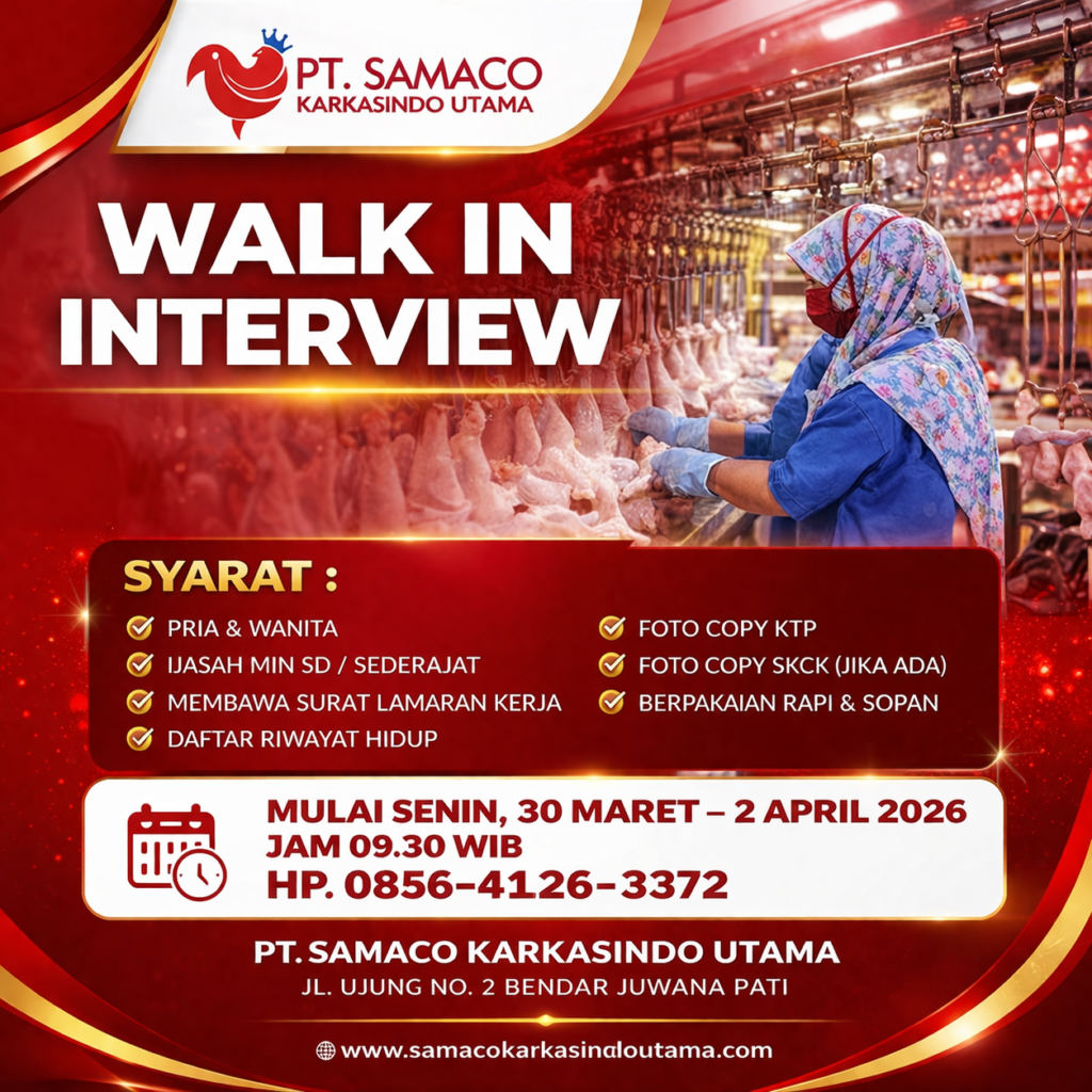 Lowongan Kerja Operator Produksi PT Samaco Karkasindo Utama Terbaru 2026 (Walk In Interview Pati)
